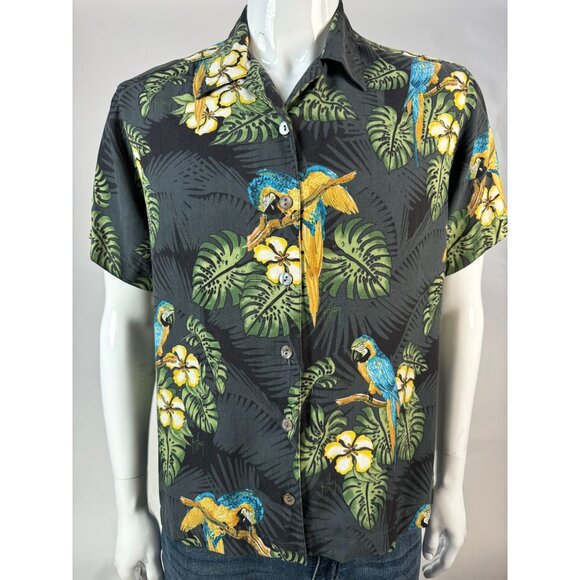 Guy Harvey By Aftco Bluewater Parrot Floral Silk Hawaiian Shirt M - Picture 13 of 16